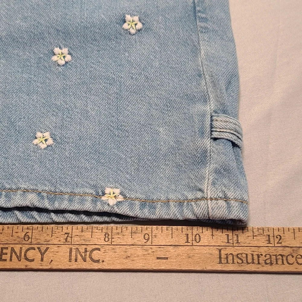 Thereabouts Carpenter Shorts Girls 18.5 Plus Blue Floral Embroidered Utility